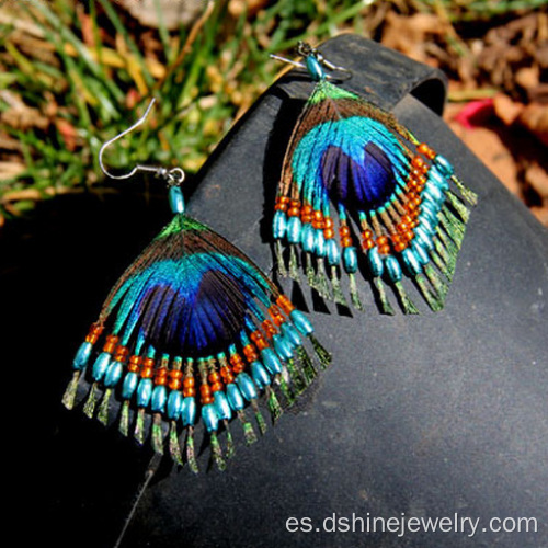 Pendiente de la pluma de pavo real Retro personalizados con TurquoiseBead